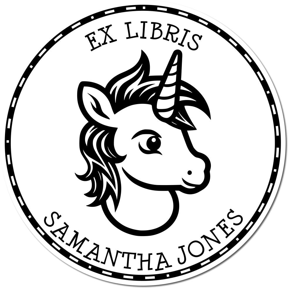 Wood Handle Sapphireglow Magical Unicorn Customizable Ex Libris Book Stamp