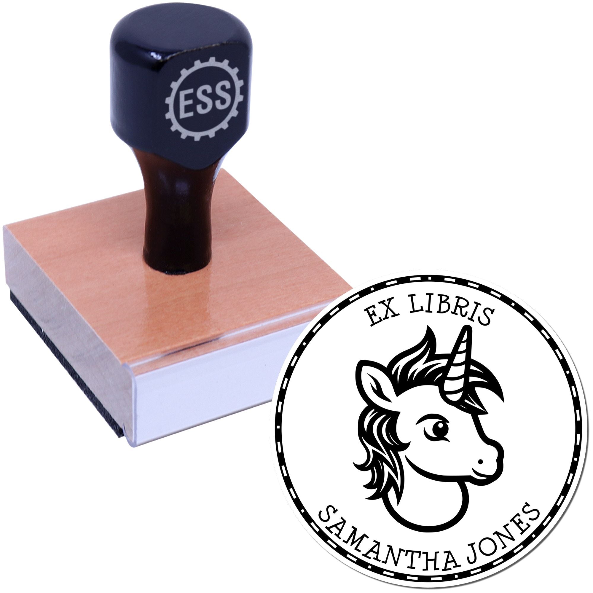 Wood Handle Sapphireglow Magical Unicorn Customizable Ex Libris Book Stamp