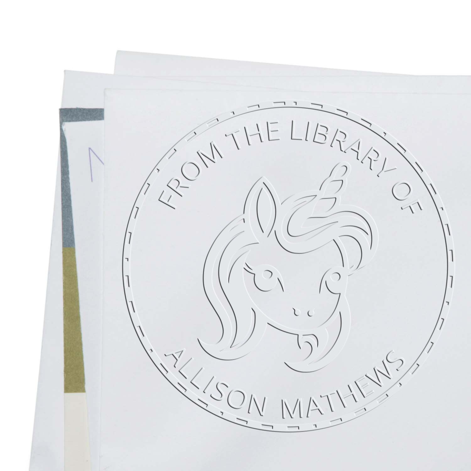 Celestialtrail Magical Unicorn Handheld Custom Library Bookplate Embosser