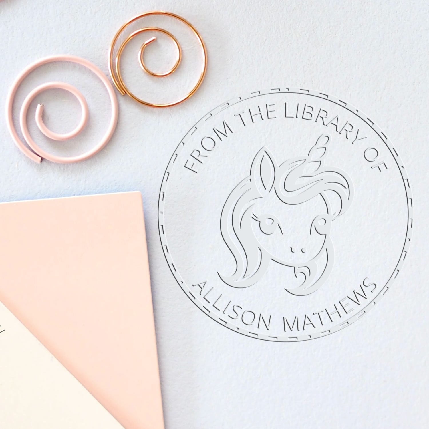 Celestialtrail Magical Unicorn Handheld Custom Library Bookplate Embosser