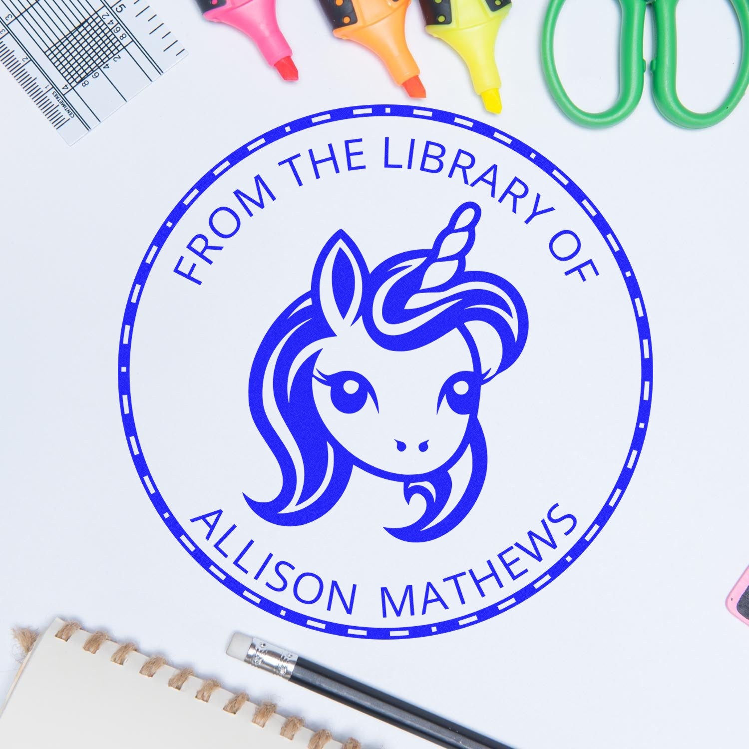 Wood Handle Celestialtrail Magical Unicorn Customizable Library Collection Stamp