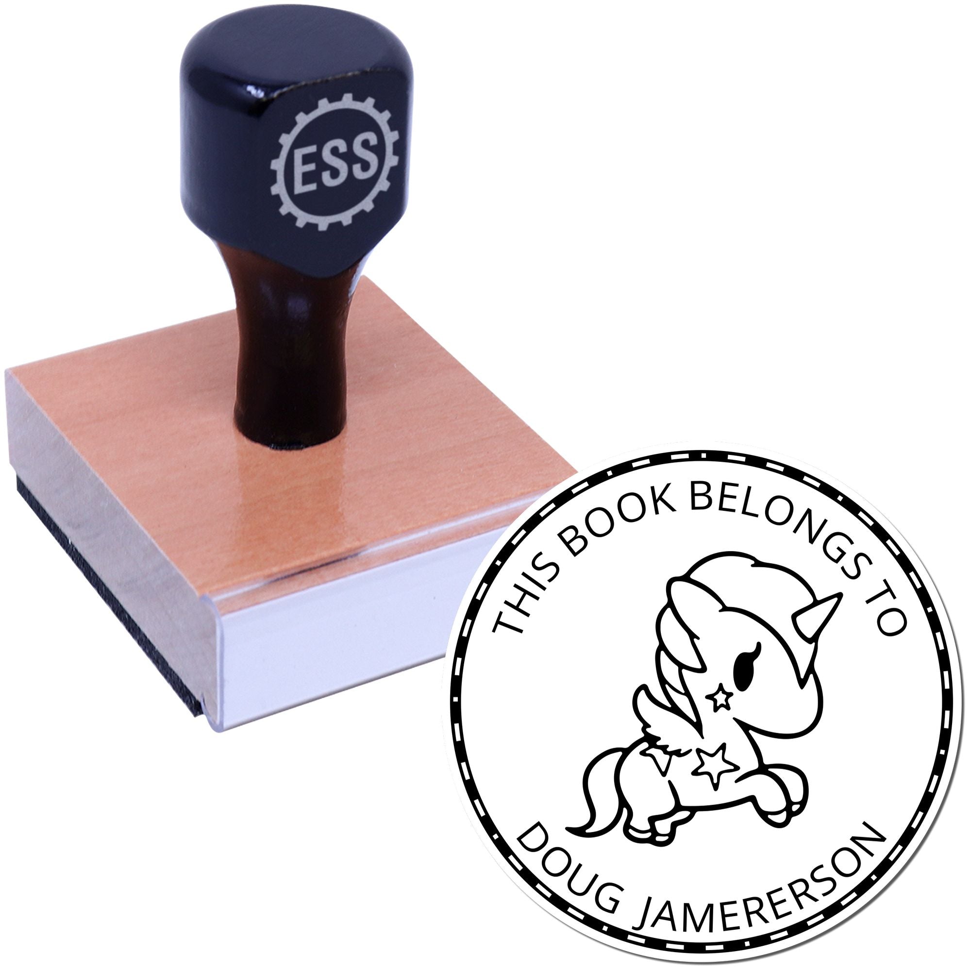 Wood Handle MistyHoof Unicorn Library Stamp