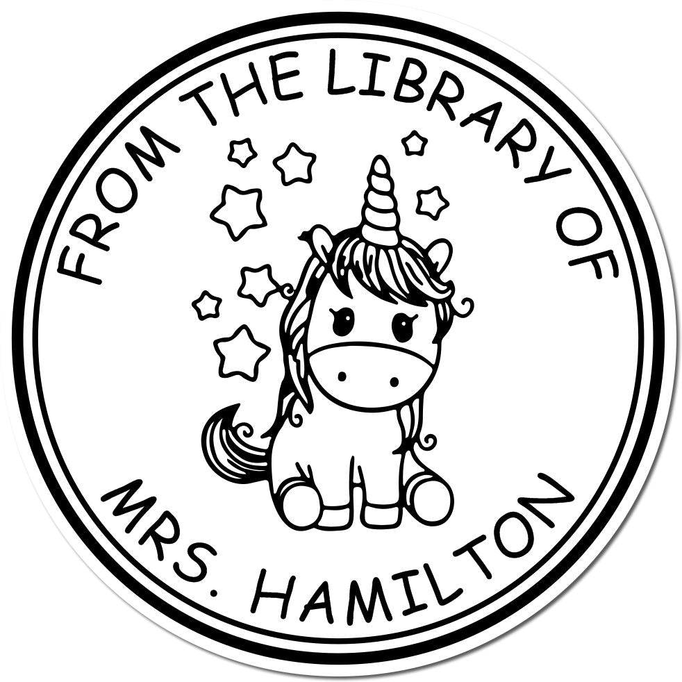 Slim Pre-Inked Dazzlingbeam Unicorn Personalizable Name For Books Stamp