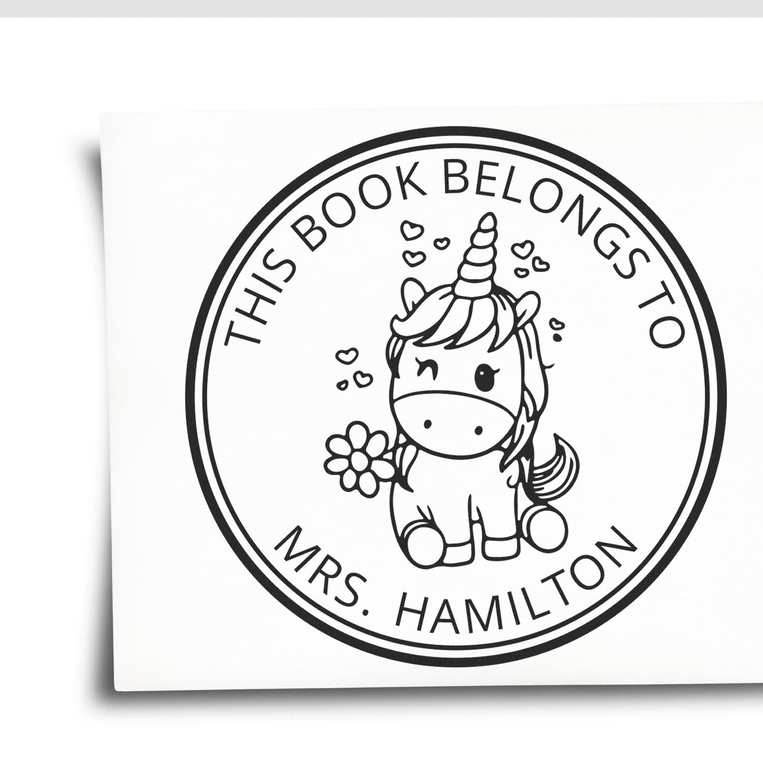 Slim Pre-Inked Harmonybloom Unicorn Personalizable Library Gift Stamp