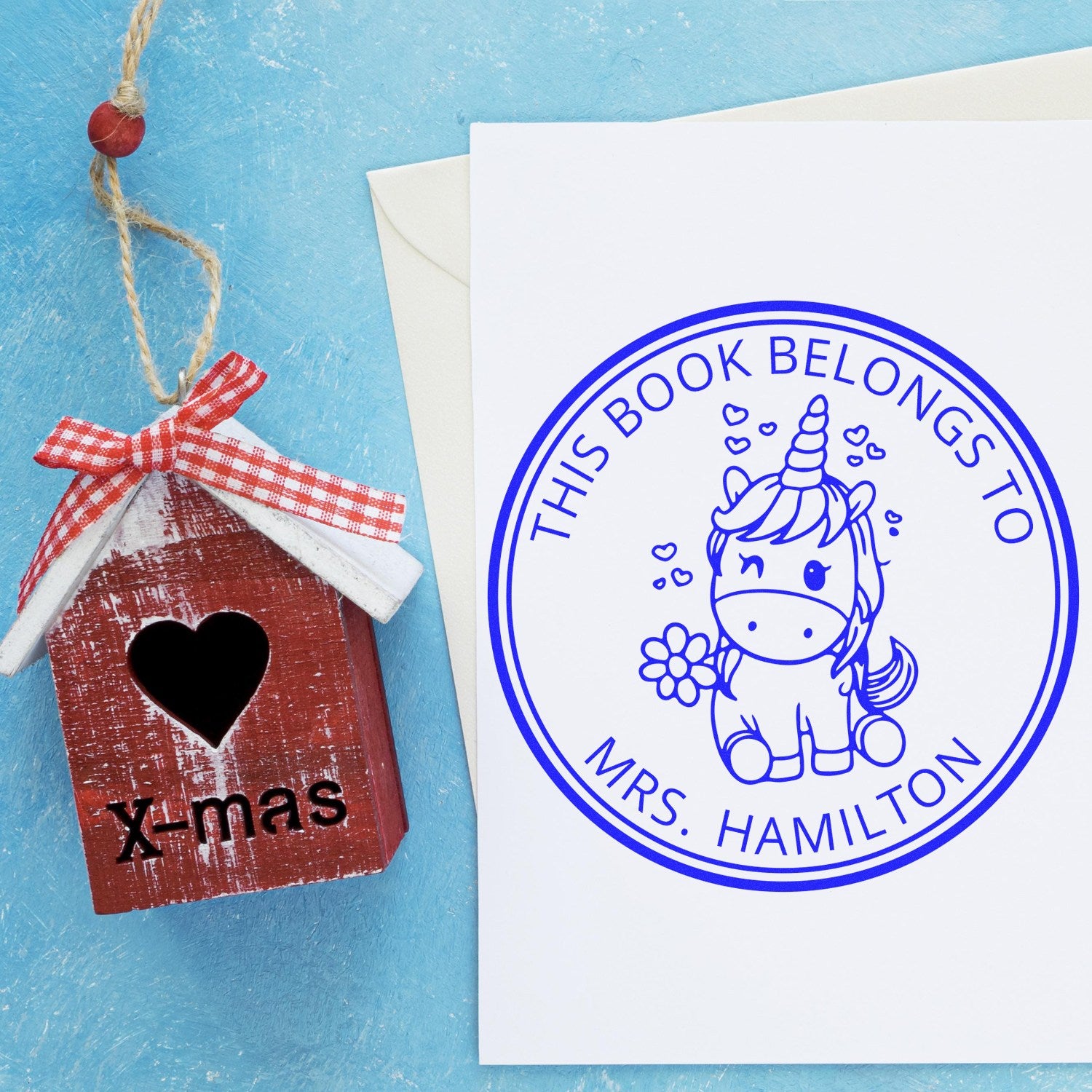 Slim Pre-Inked Harmonybloom Unicorn Personalizable Library Gift Stamp