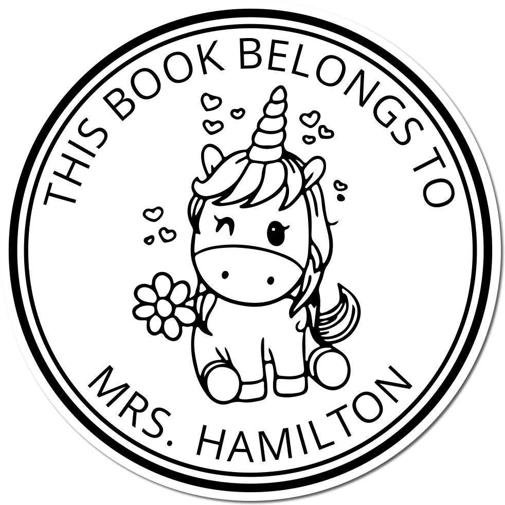 Harmonybloom Unicorn Pre-Inked Customized Library Bookplate Stamp