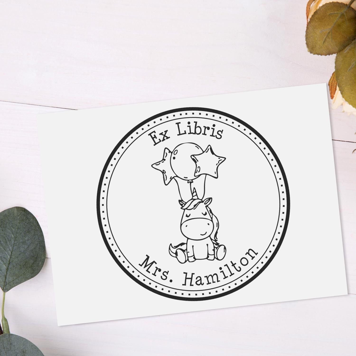 Wood Handle Miraclewhirl Mythical Unicorn Book Lover Stamp