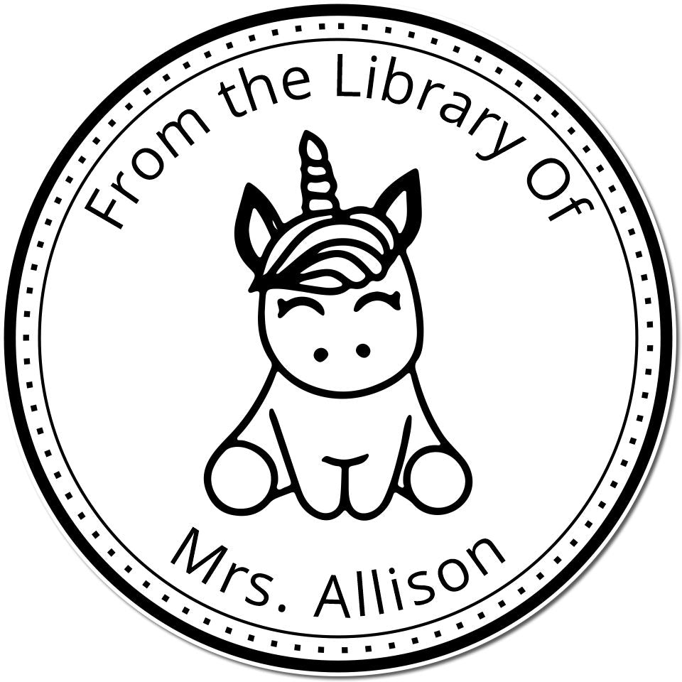 HappyDaze Mythical Unicorn Pre-Inked Customized Name For Library Stamp