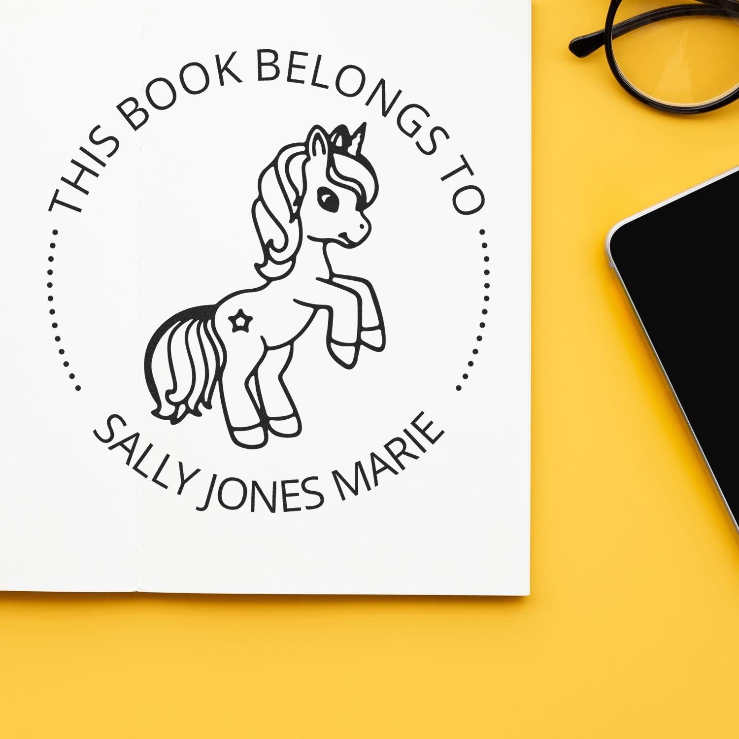 Slim Pre-Inked Seraphiclight Mythical Unicorn Personalizable Book Plate Stamp