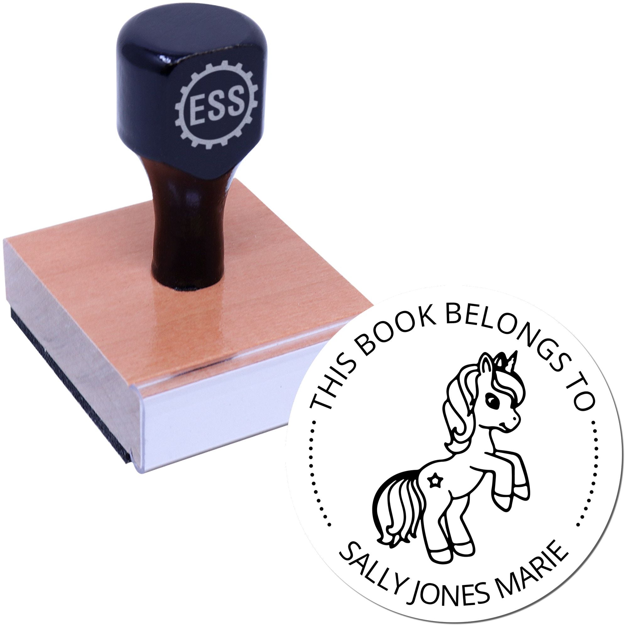 Wood Handle Seraphiclight Mythical Unicorn Book Label Stamp