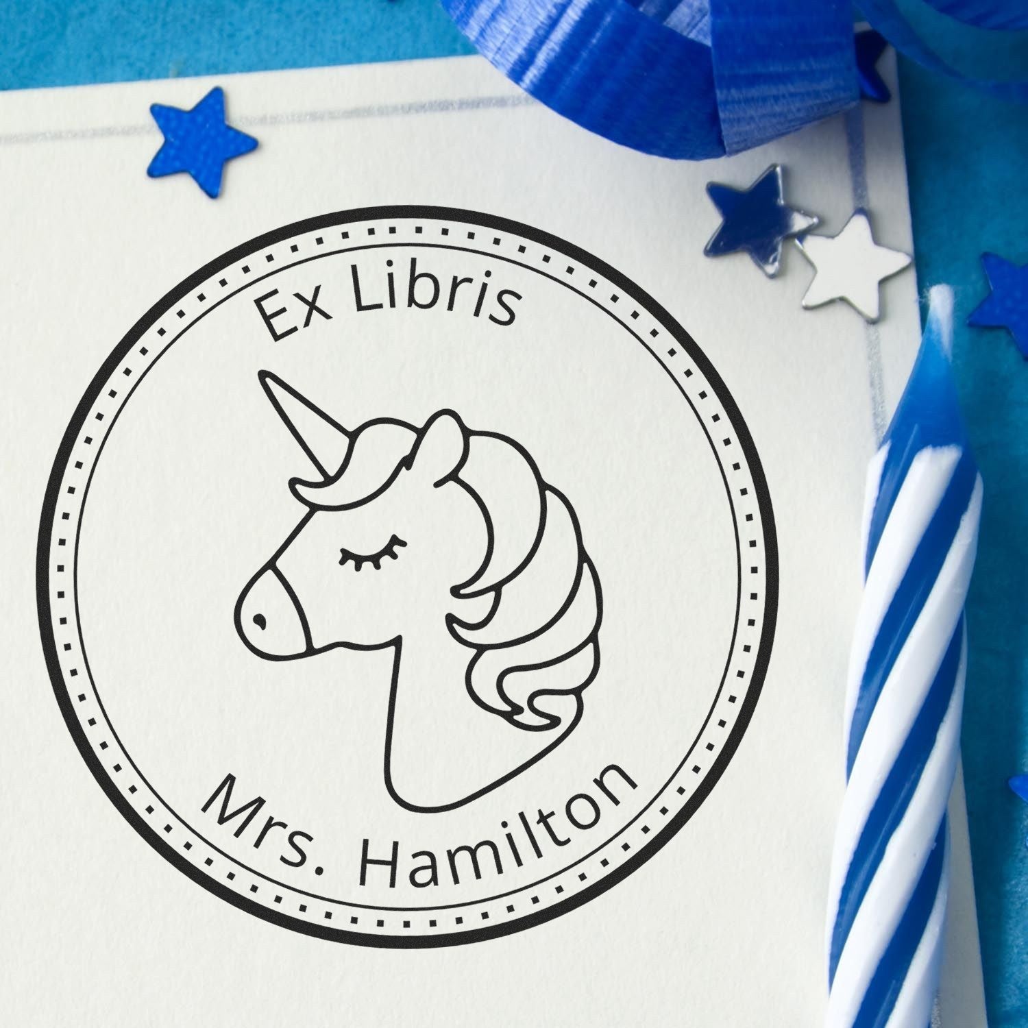 Slim Pre-Inked Mythicprance Mythical Unicorn Personalizable Ex Libris Stamp