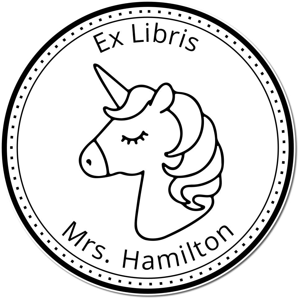 Slim Pre-Inked Mythicprance Mythical Unicorn Personalizable Ex Libris Stamp