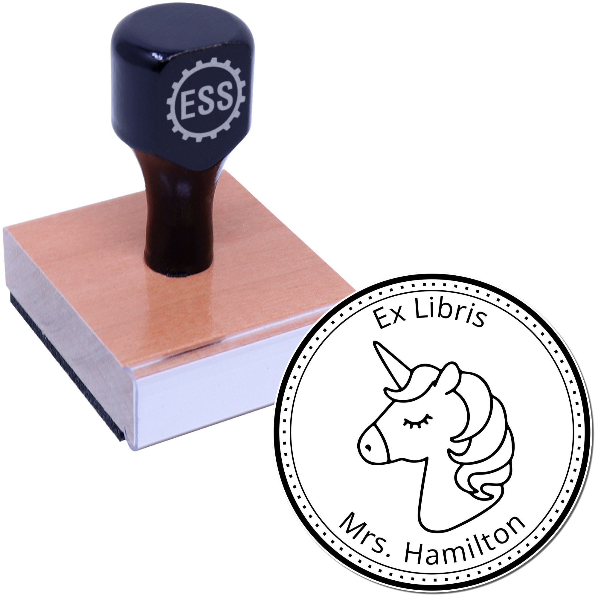 Wood Handle Mythicprance Mythical Unicorn Book Signature Stamp