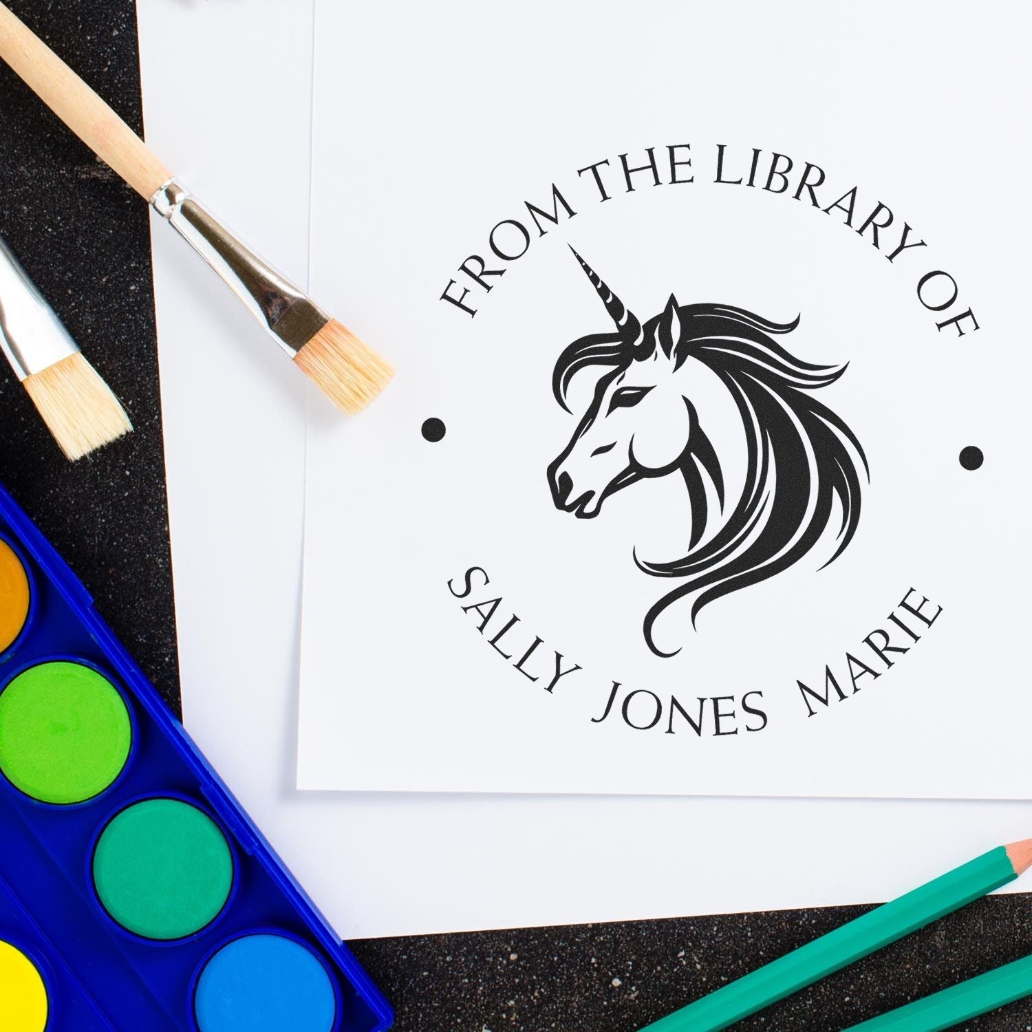 Tranquilglow Mythical Unicorn Self-Inking Personalized Bookplate Stamp