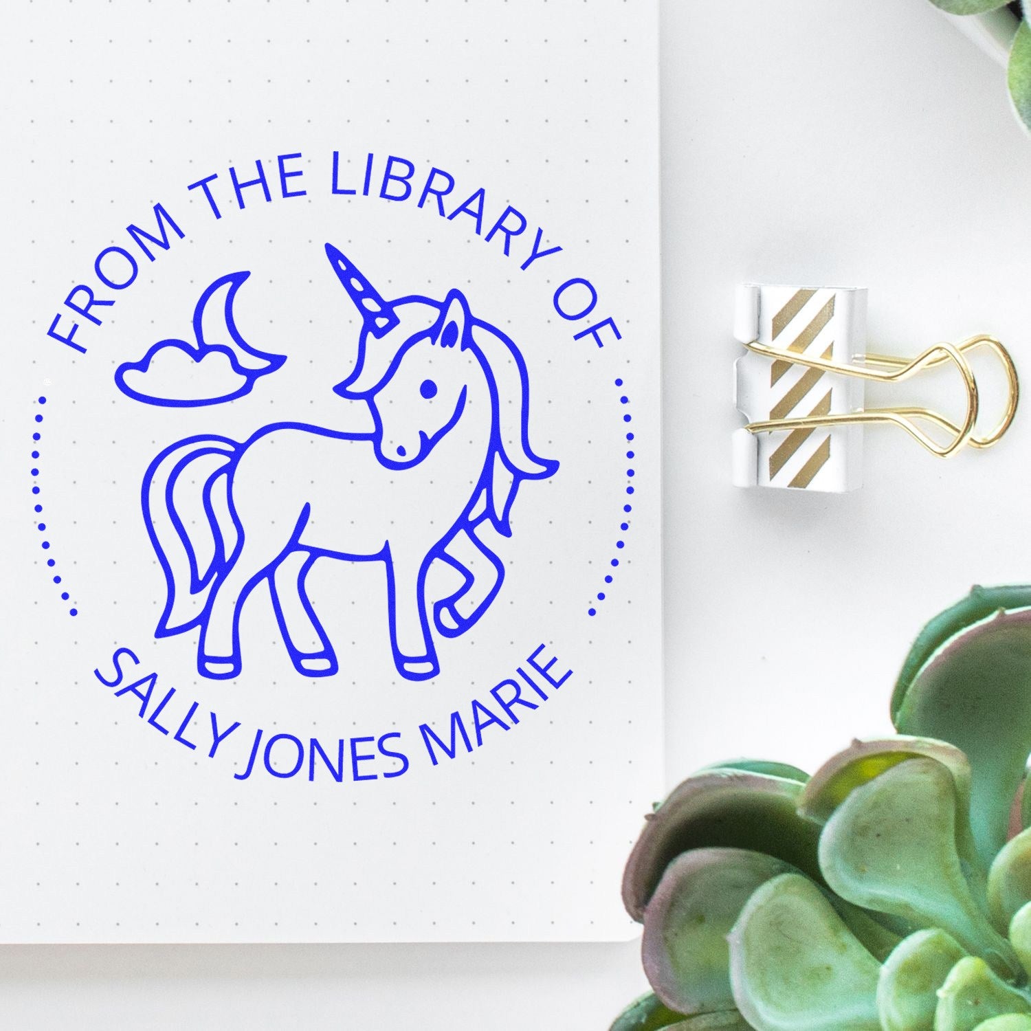 Slim Pre-Inked Luckycharm Unicorn Personalizable Ex Libris Design Stamp