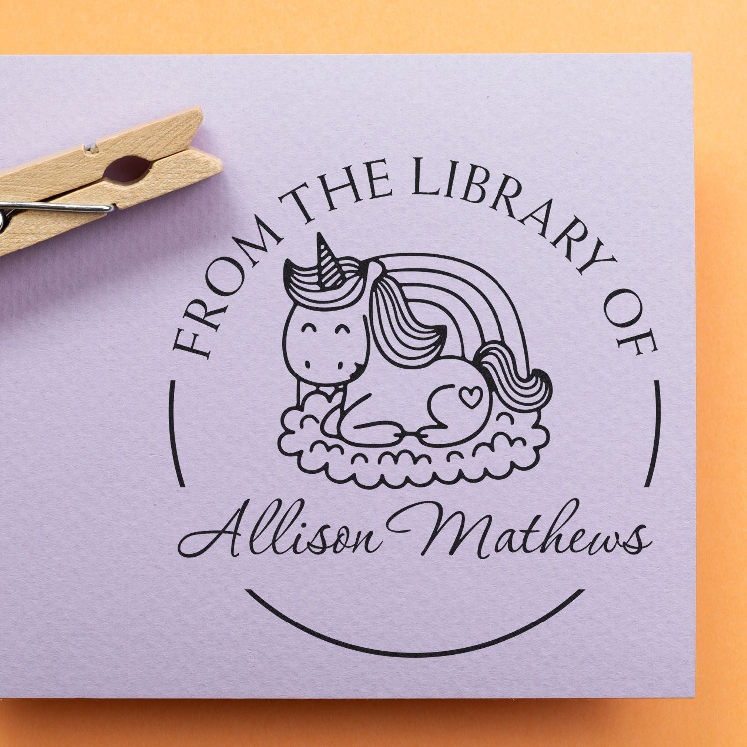 Slim Pre-Inked Vividsparkle Unicorn Personalizable Library Bookplate Stamp