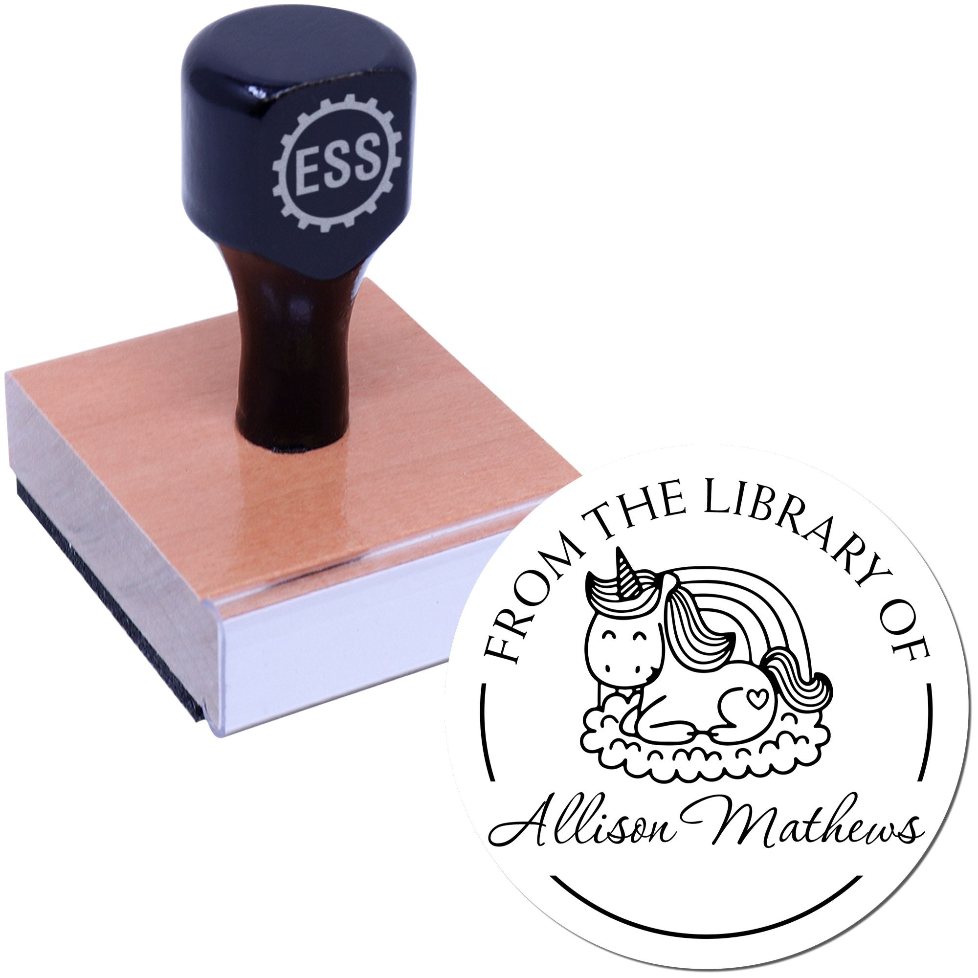 Wood Handle Vividsparkle Unicorn Book Logo Stamp