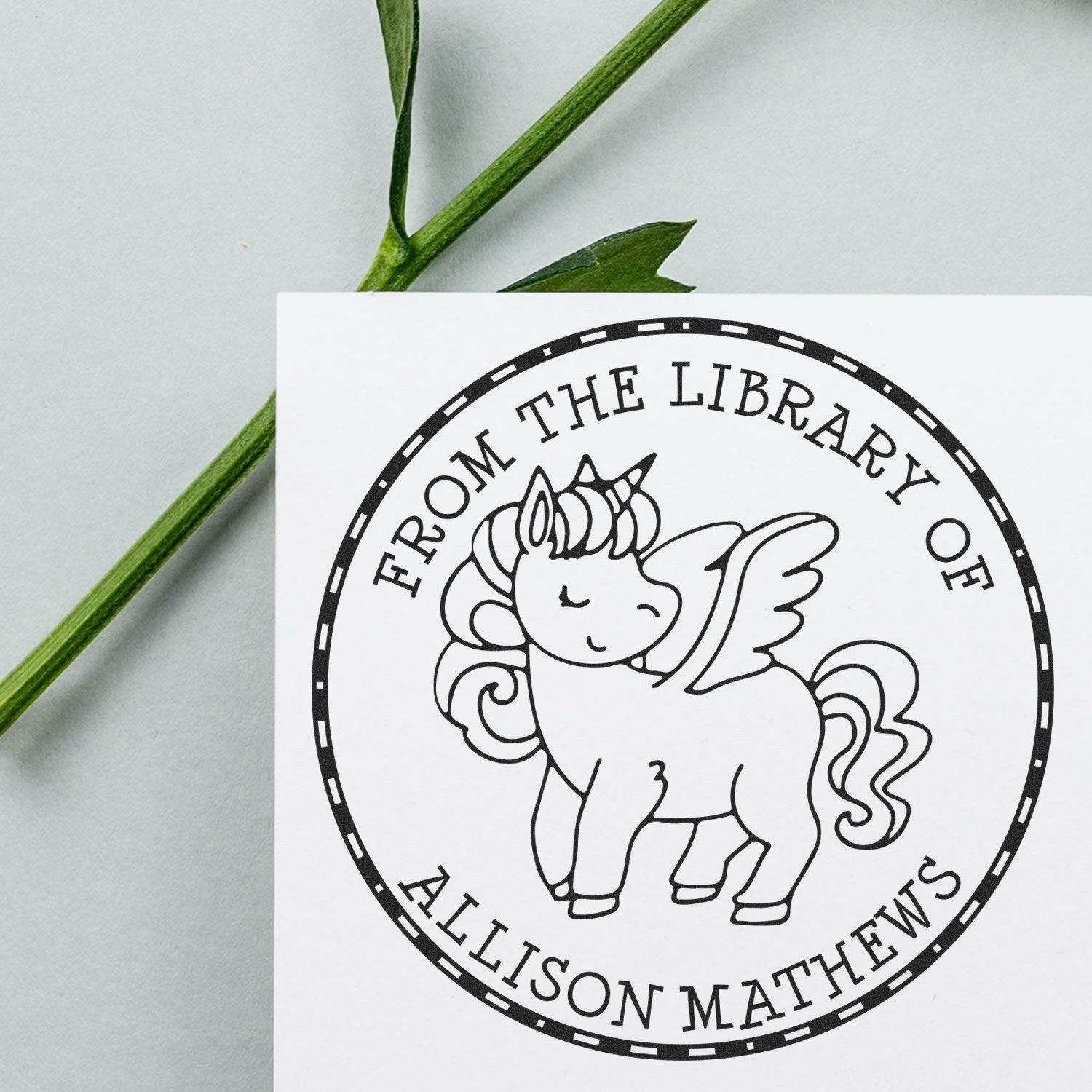 Slim Pre-Inked Infinitebreeze Unicorn Personalizable Name For Library Stamp