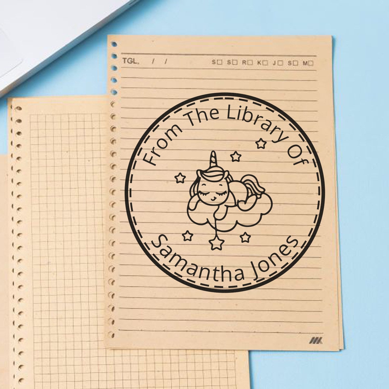 Wood Handle Cosmicglitter Unicorn Book Identity Stamp