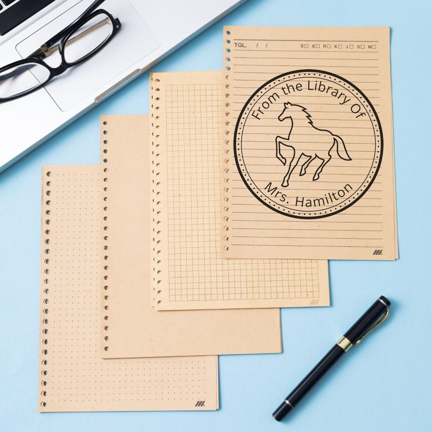 Slim Pre-Inked Mystic Journey Equestrian Customizable Library Stamp