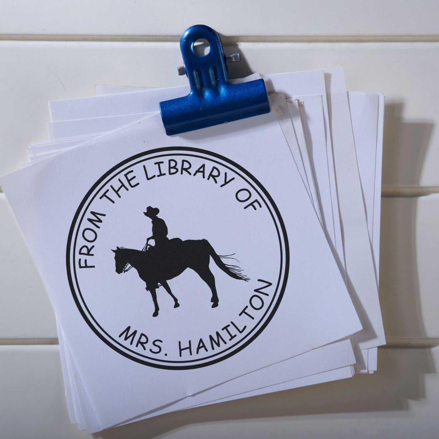 Slim Pre-Inked Velvet Thunder Equestrian Customizable Book Label Stamp