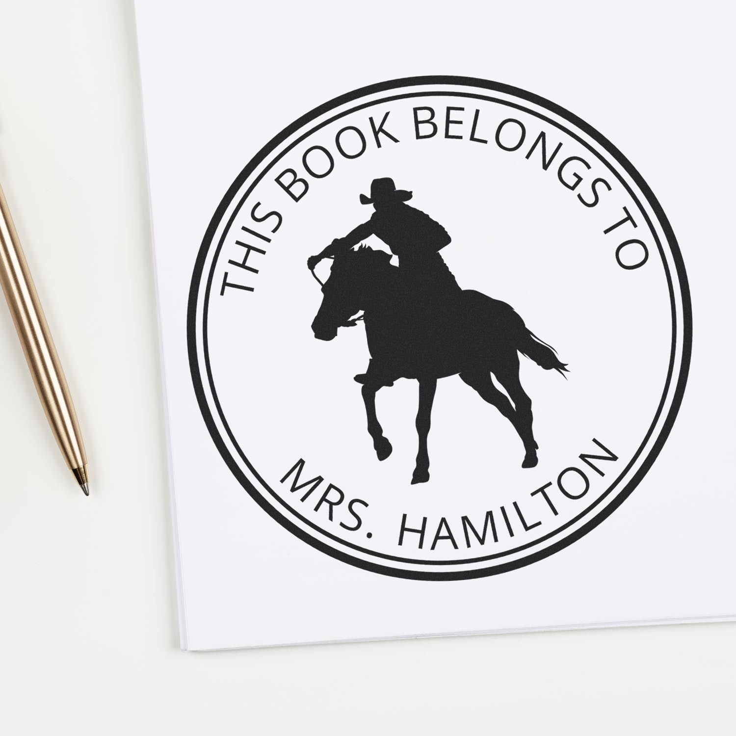 Slim Pre-Inked Iron Hoof Equestrian Customizable Library Book Stamp