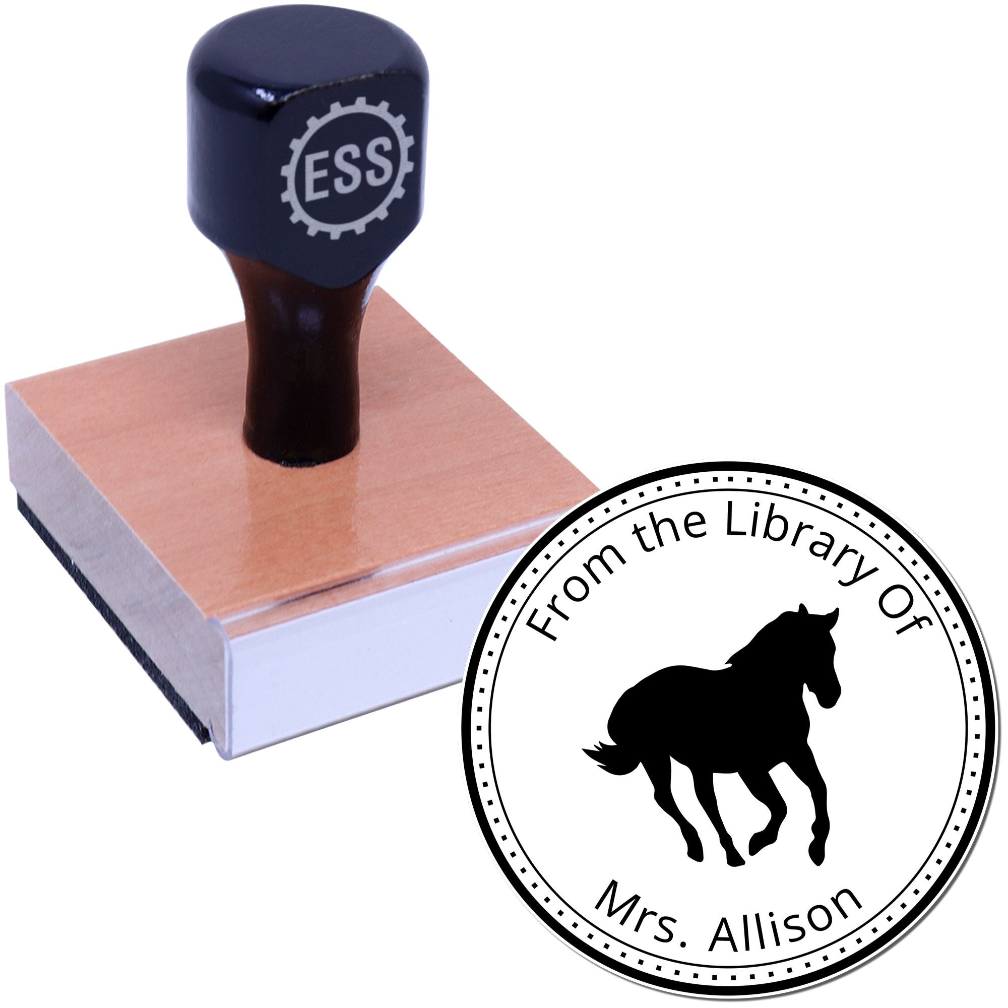 Wood Handle Rebel's Heart Equestrian Book Library Name Stamp