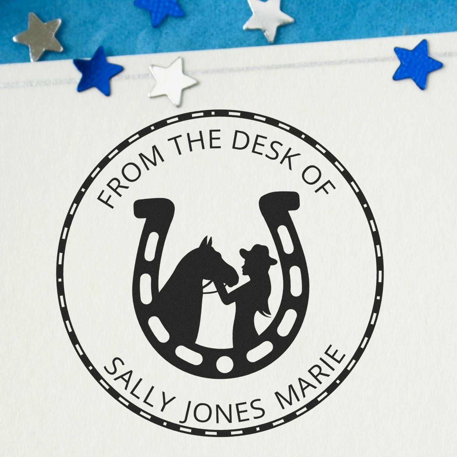 Slim Pre-Inked Twilight Serenity Equestrian Customizable Book Monogram Stamp