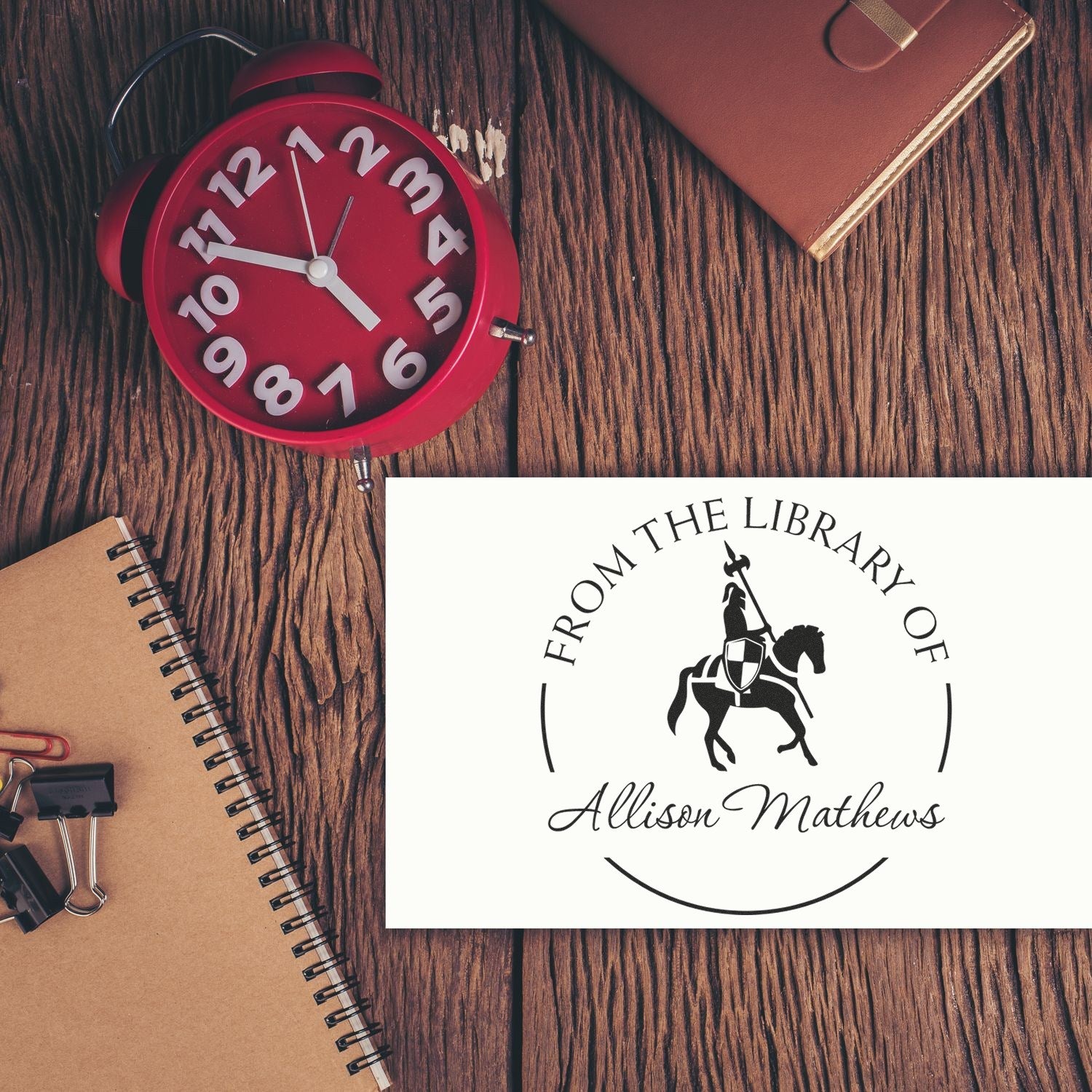 Slim Pre-Inked Phoenix Rise Knights Customizable Book Identification Stamp