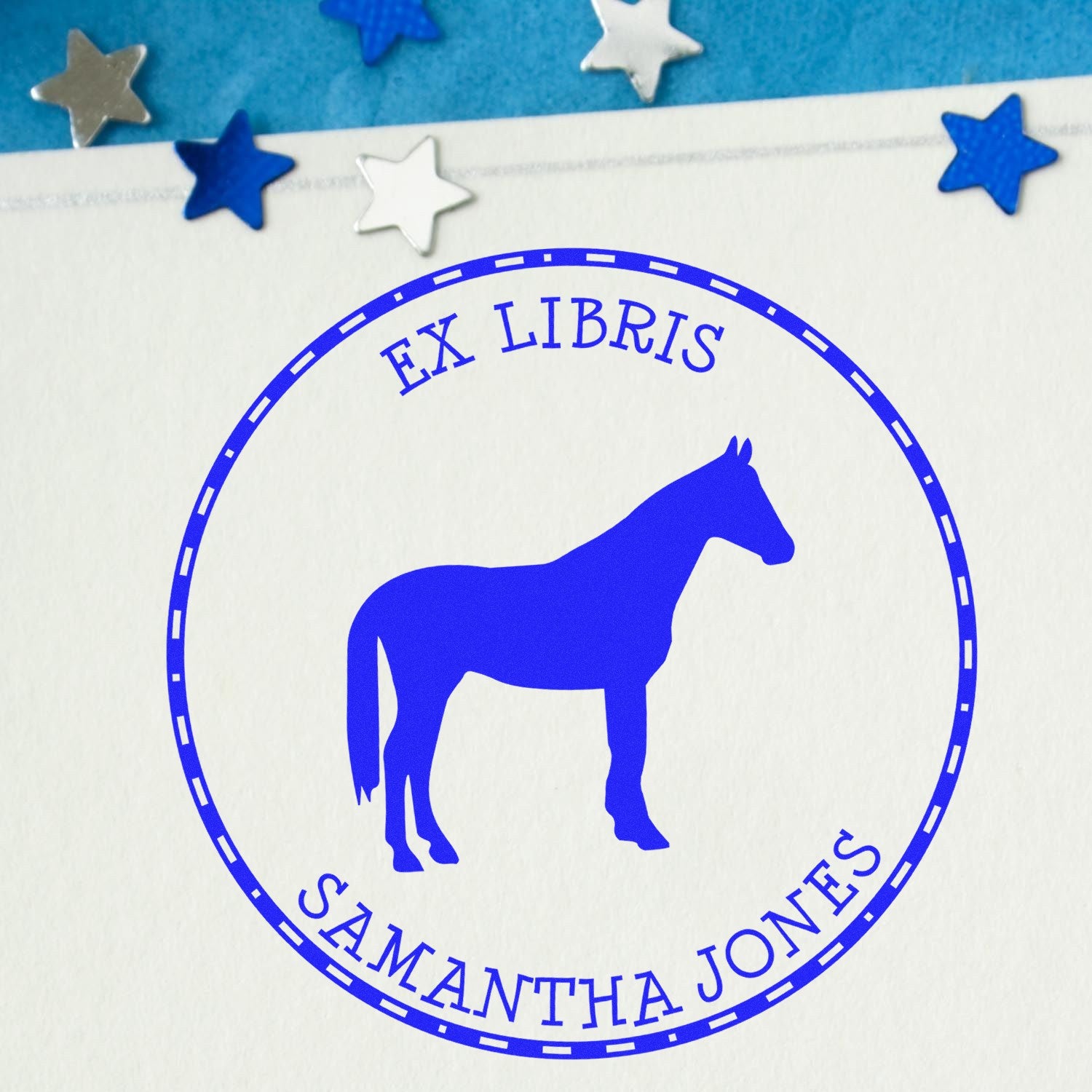 Cosmic Trail Equestrian Pre-Inked Custom-Made Ex Libris Stamp