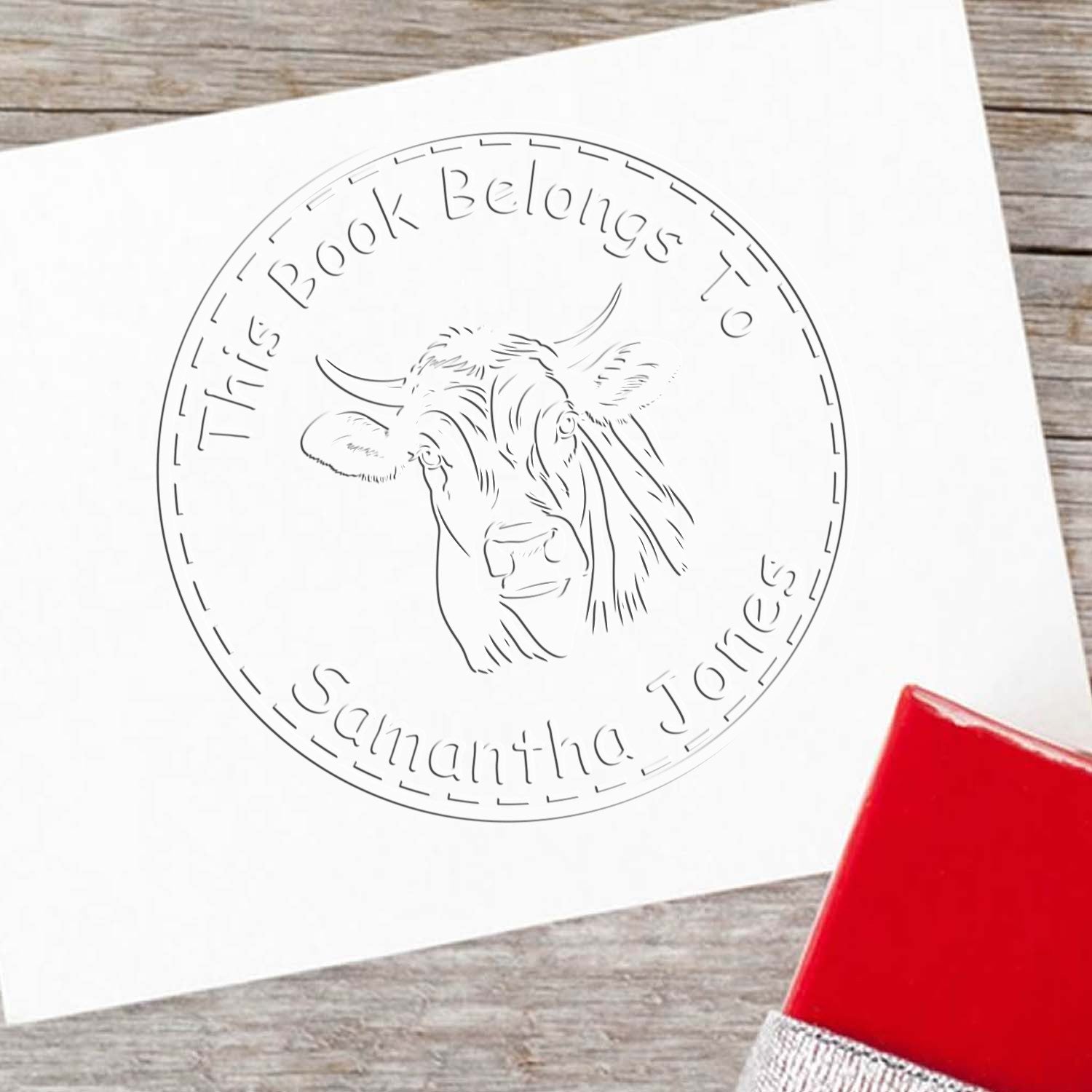 Buttercup Cow Handheld Personalized Book Label Seal
