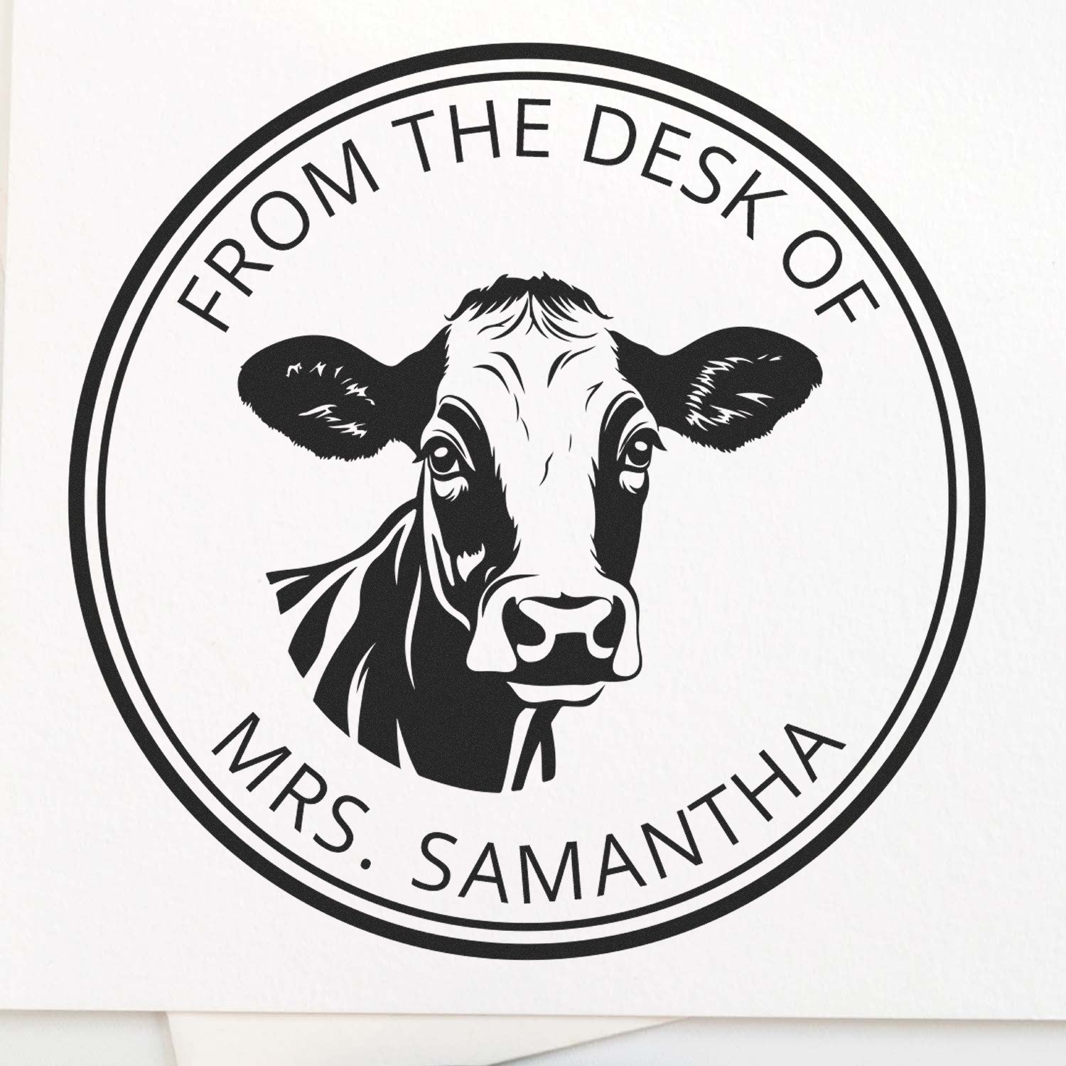Slim Pre-Inked Daisy Cow Customizable Library Gift Stamp