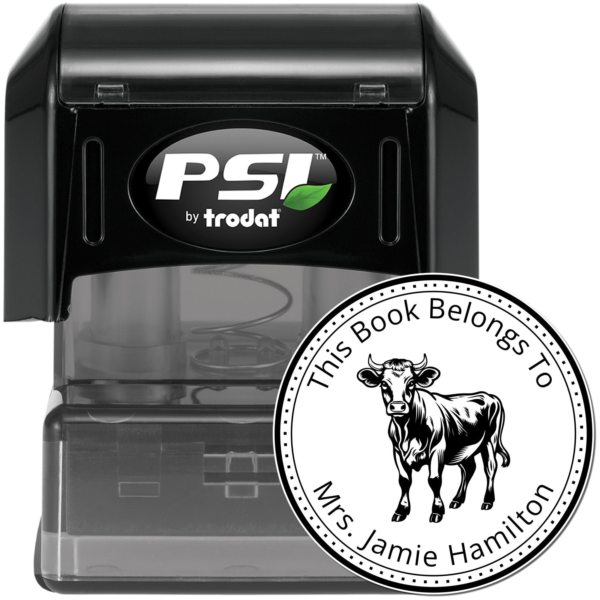 Rosie Cow Pre-Inked Custom-Made Name For Library Stamp