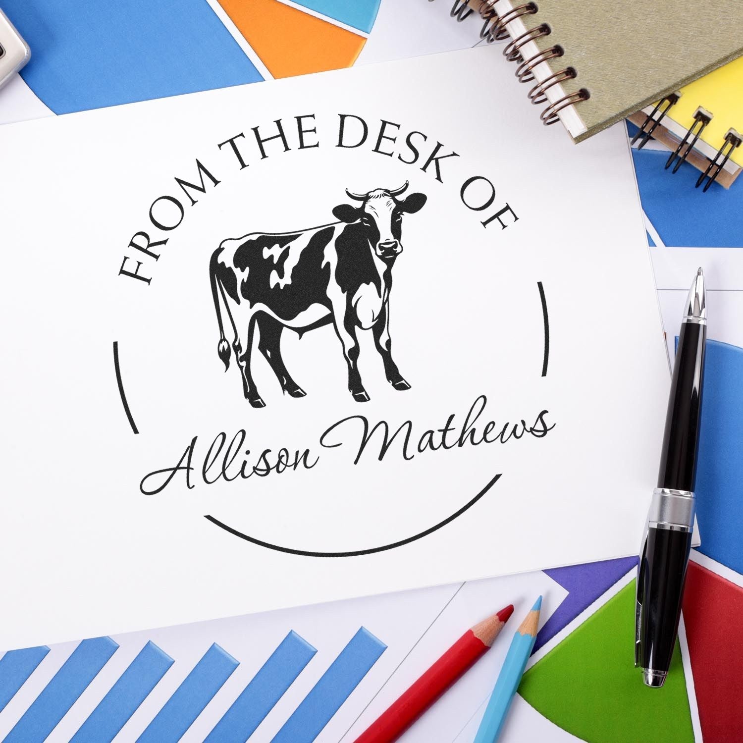 Slim Pre-Inked Gertie Cow Customizable Library Book With Name Stamp