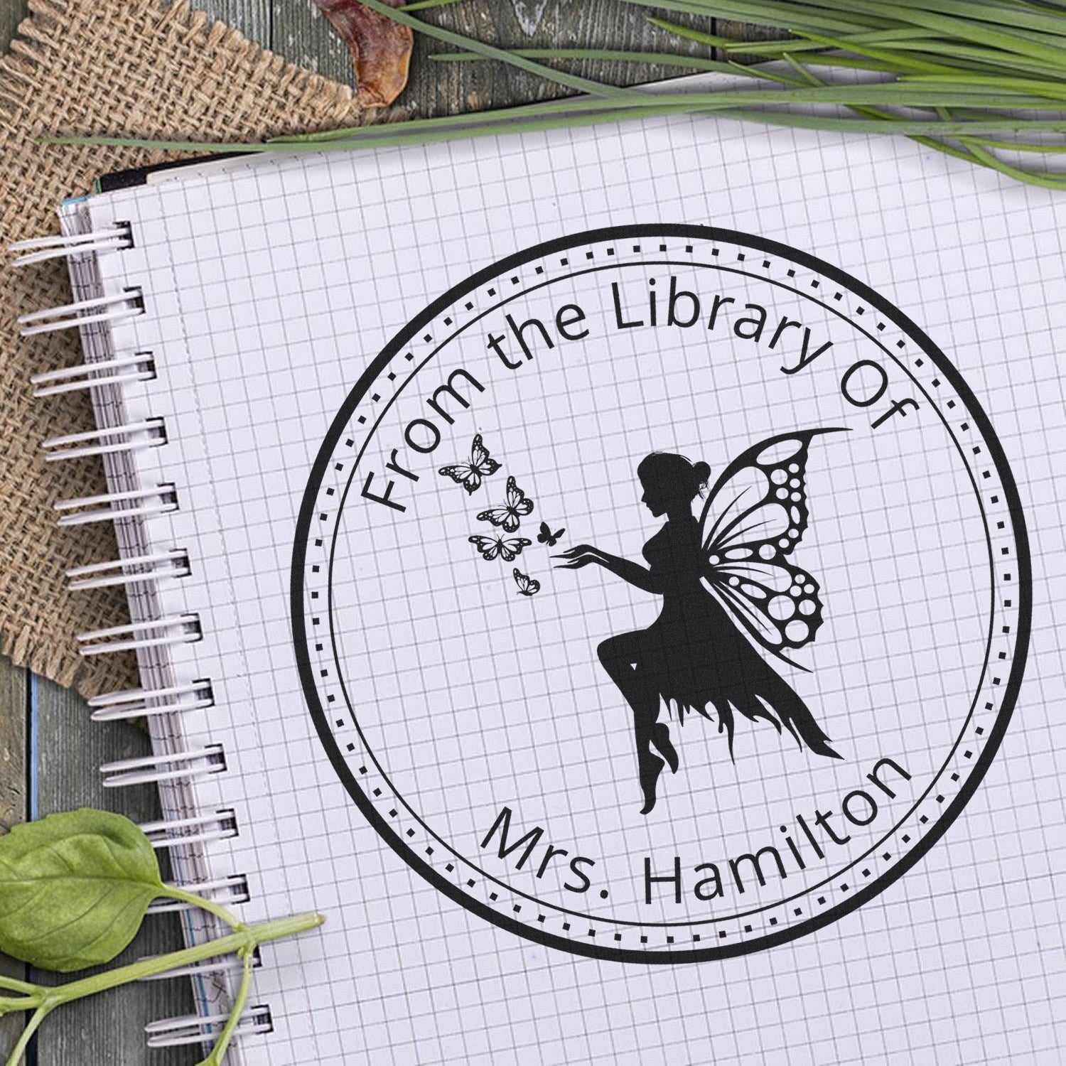 Slim Pre-Inked Seraphina Mythical Fairy Customizable Ex Libris Stamp