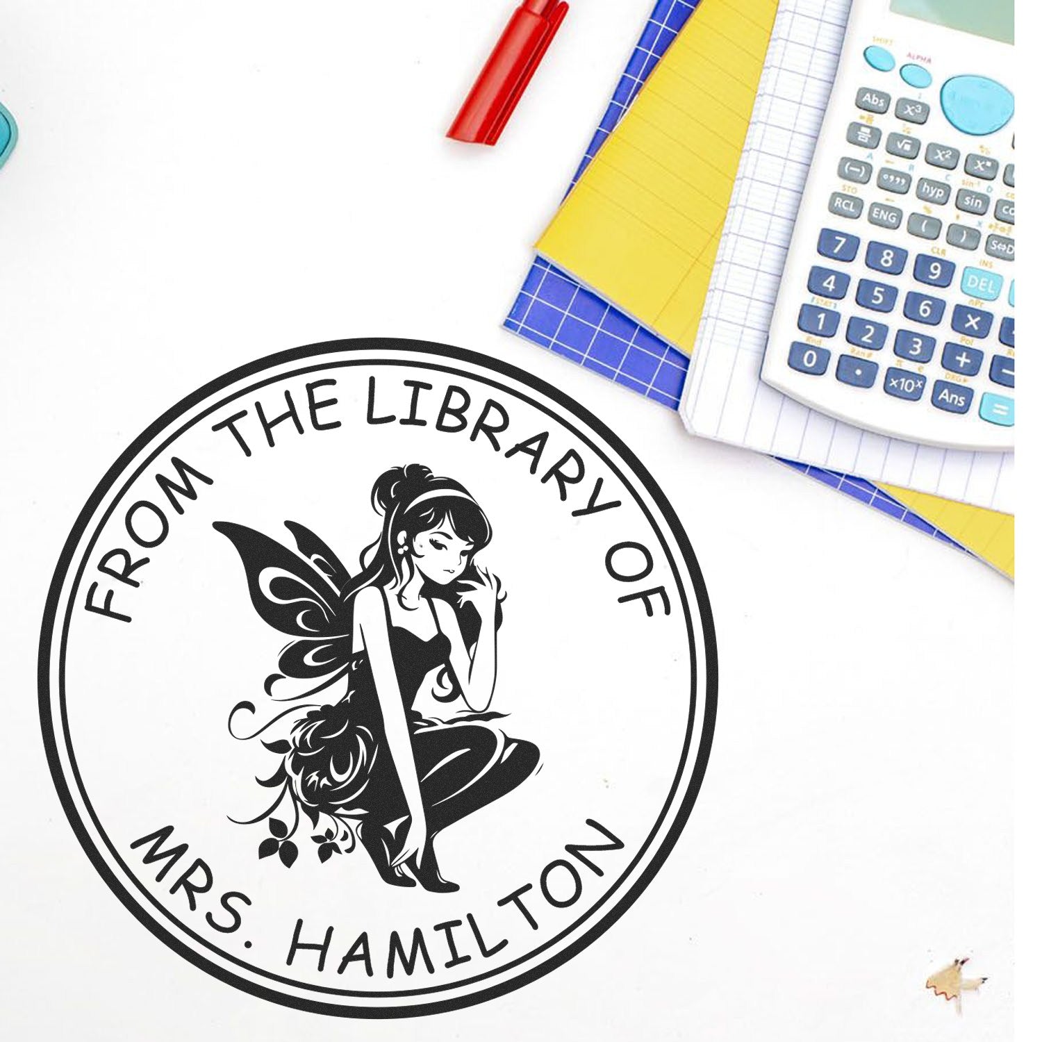 Blossom Whimsical Fairy Self-Inking Customized Library Book Stamp