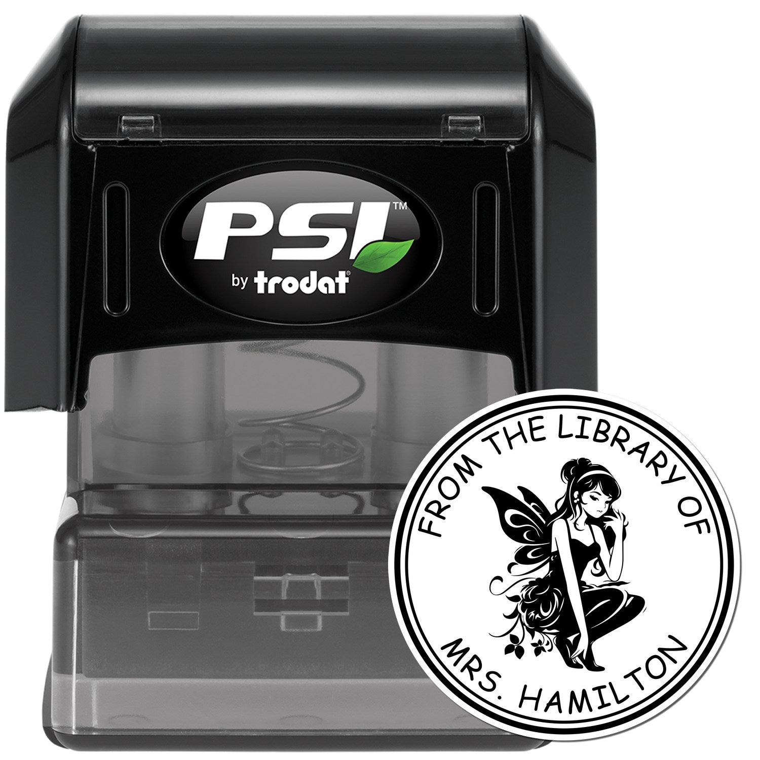 Blossom Whimsical Fairy Pre-Inked Personalizable Ex Libris Stamp - Engineer Seal Stamps