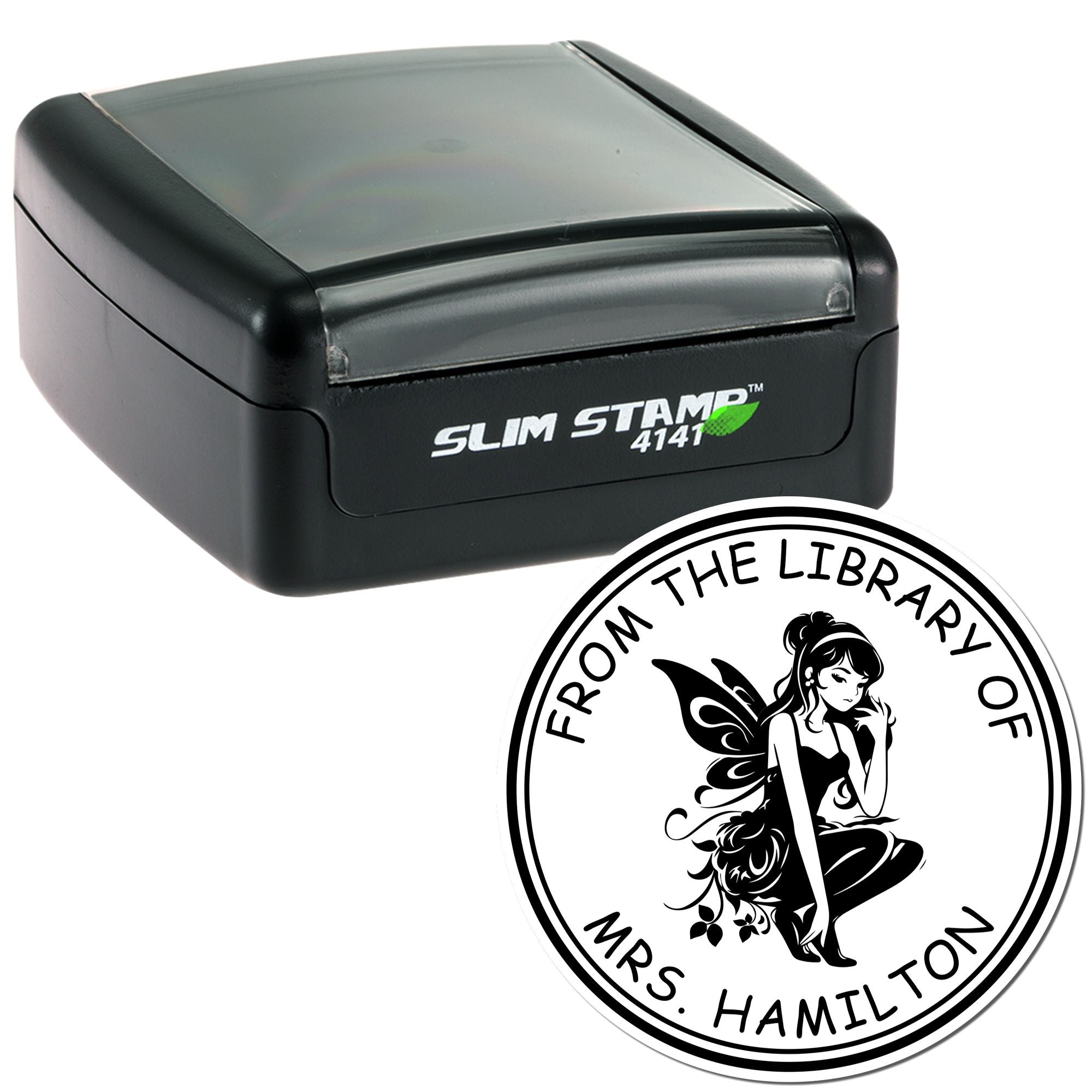 Slim Pre-Inked Blossom Whimsical Fairy Customizable Ex Libris Book Stamp
