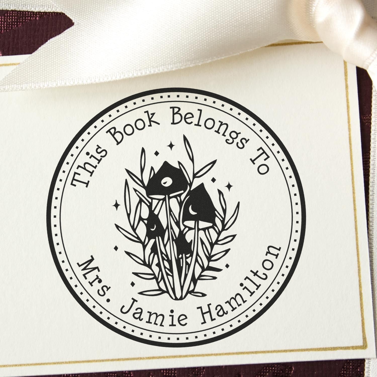 Mystic Morel Mushroom Pre-Inked Personalizable Book Initial Stamp