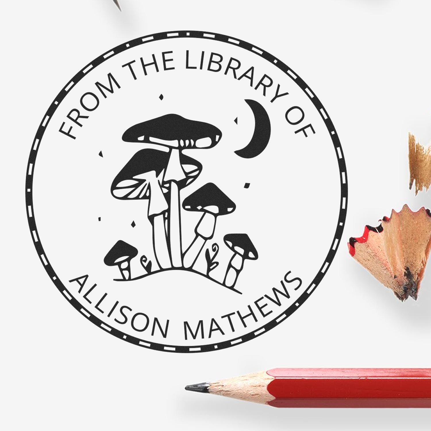 Wood Handle Eldritch Enoki Shroom Custom Ex Libris Design Stamp