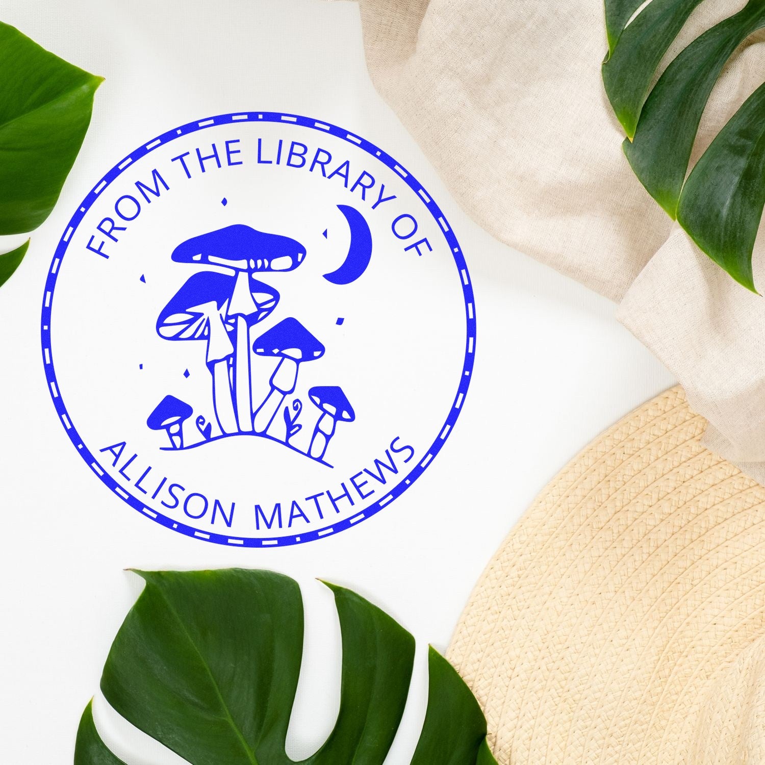 Slim Pre-Inked Eldritch Enoki Shroom Book Label Stamp