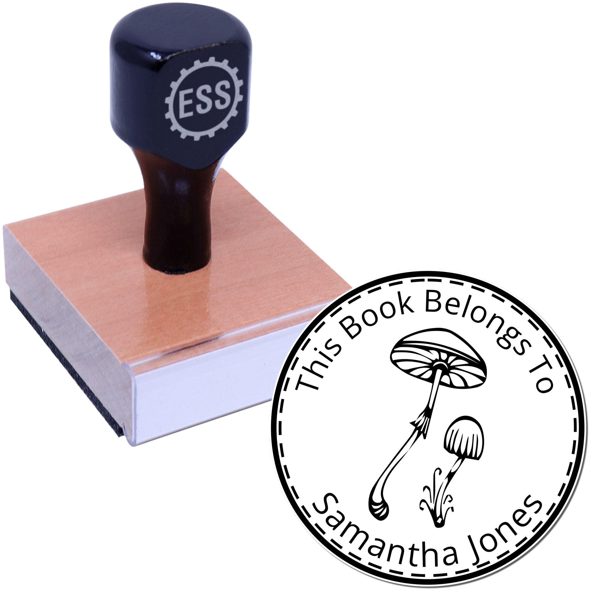 Wood Handle Glimmering Gilled Mushroom Custom Book Lover Gift Stamp