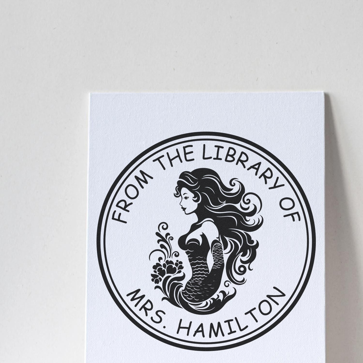 Wood Handle Oceana Seaglimmer Mermaid Personalized Ex Libris Bookplate Stamp