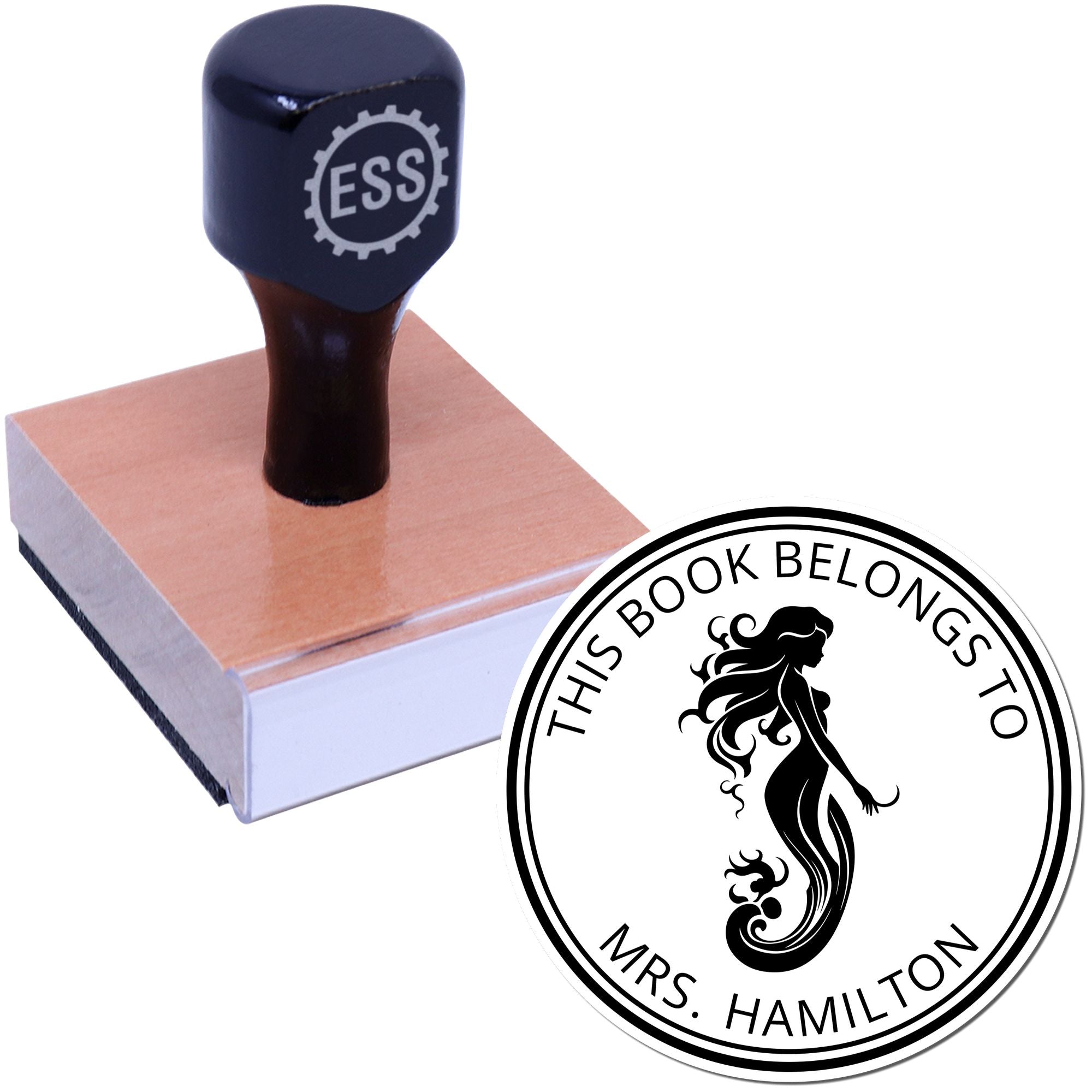 Wood Handle Sirena Whirlpool Mermaid Personalized Ex Libris Art Stamp