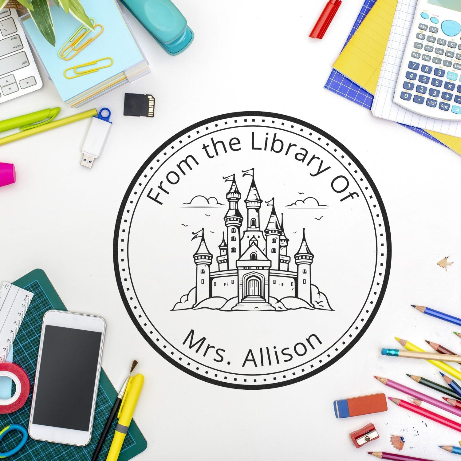 Slim Pre-Inked Dragonstone Keep Castle Library Name Stamp