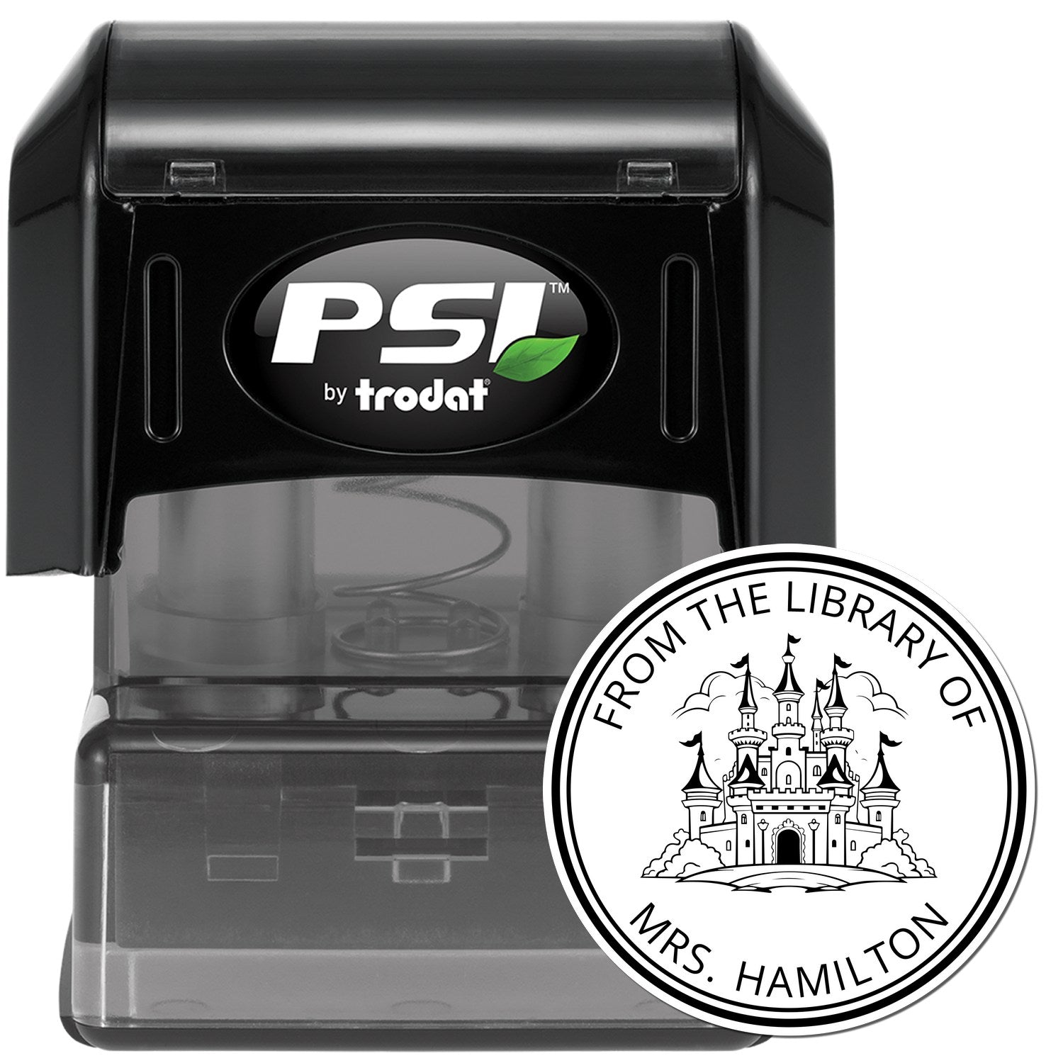 Mystic Towers Castle Pre-Inked Personalizable Book Library Name Stamp - Engineer Seal Stamps