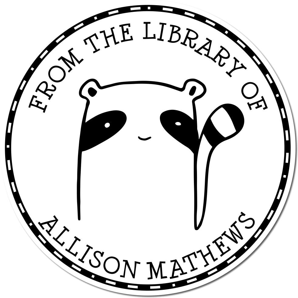 Slim Pre-Inked FreckleFlop Cartoon Animal Custom Stamp from the Private Collection of Stamp. Features a customizable address stamp design with a cute animal illustration and the text 'From the Library of Allison Mathews' in a circular format.