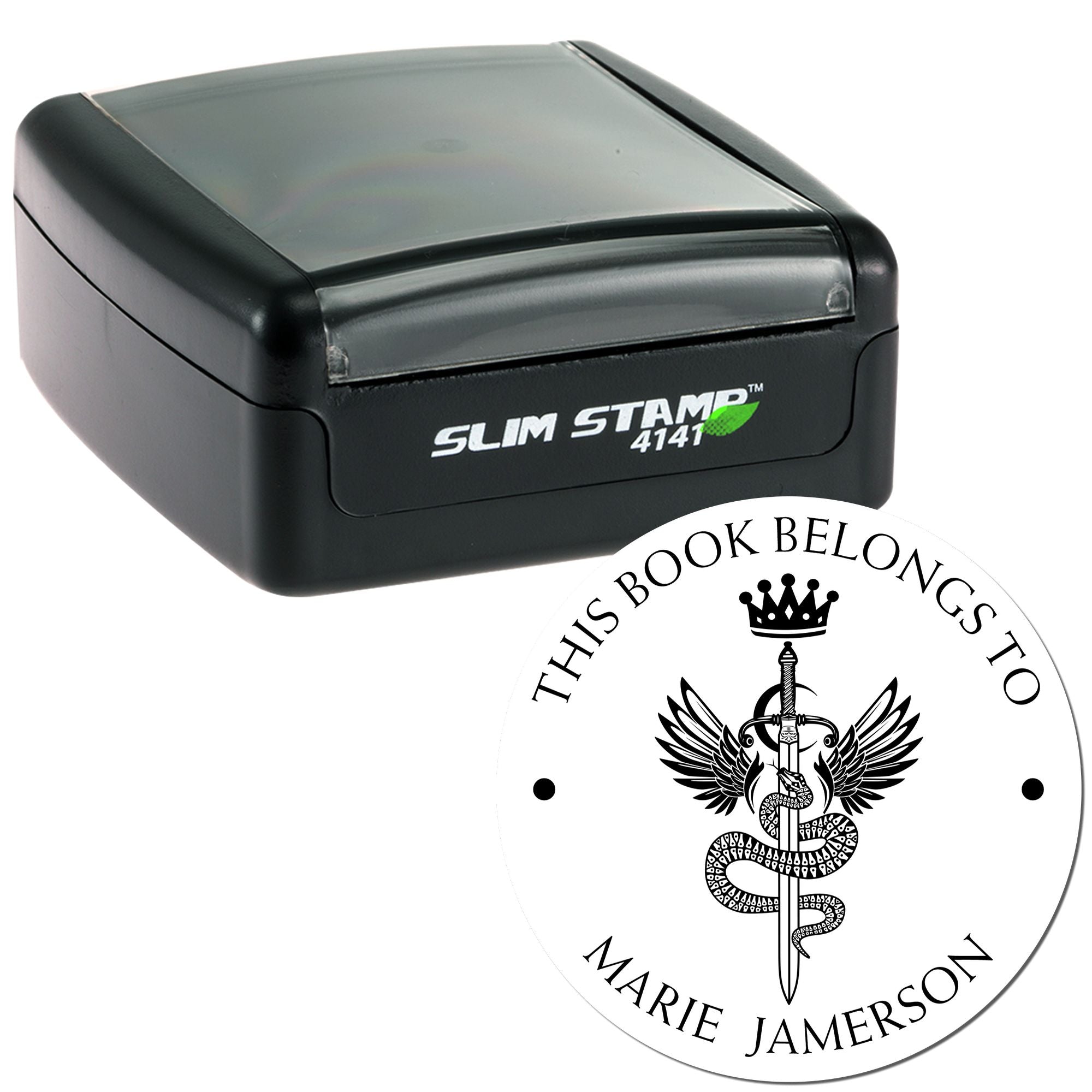 Slim Pre-Inked Starforged Mythical Swords Personalized Book Personalization Stamp - Engineer Seal Stamps