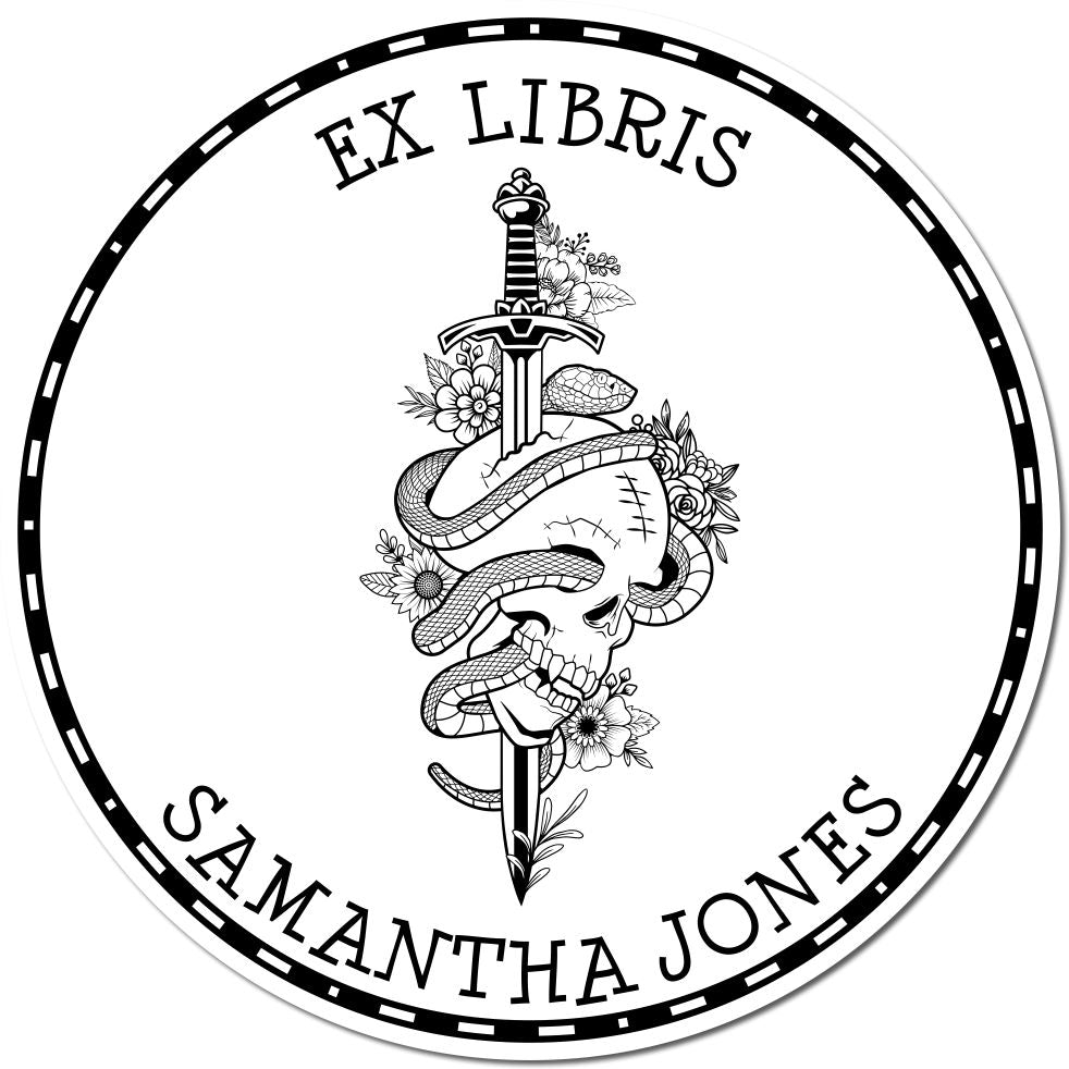Slim Pre-Inked Celestial Fury Mythical Swords Personalized Bookplate Design Stamp