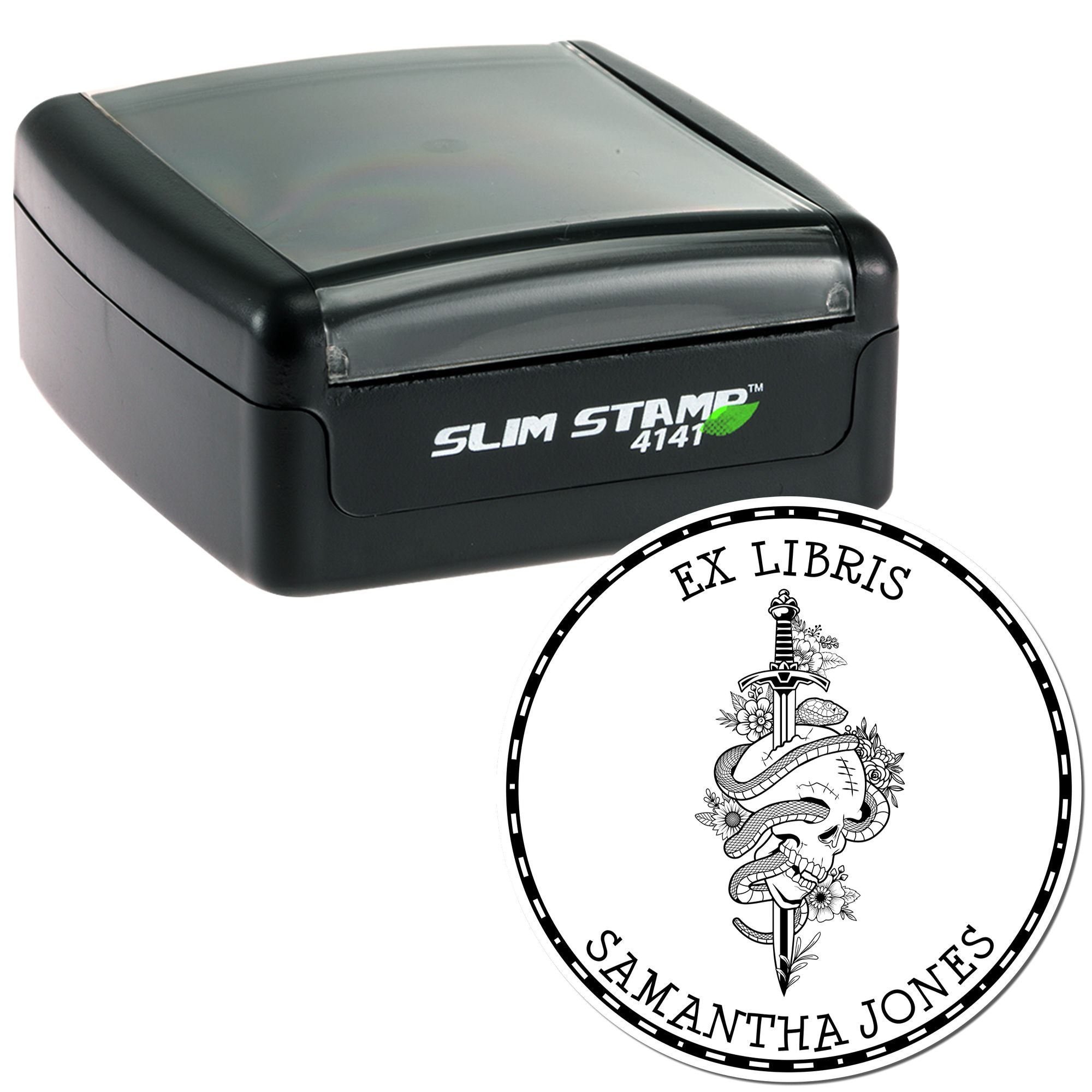 Slim Pre-Inked Celestial Fury Mythical Swords Personalized Bookplate Design Stamp